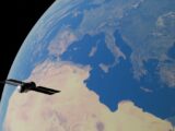 A satellite orbiting Earth, showcasing the Mediterranean Sea and surrounding continents.