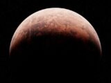 A close up of a red moon in the sky
