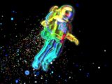a man in a space suit flying through the air