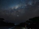 Captivating view of the Milky Way over a peaceful road in Bonito, Brazil. Perfect for night sky enthusiasts.