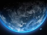 a planet with clouds and water