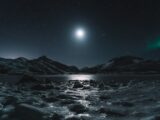 snow covered mountain during night time