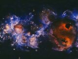 blue and orange galaxy illustration