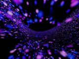 A purple and black background with a black hole in the center